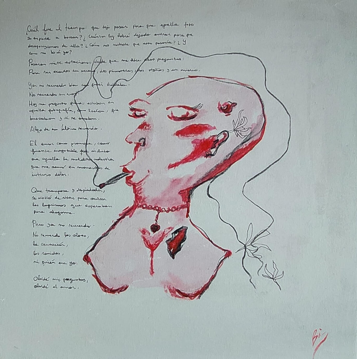 Una obra más directa, casi confesional. El trazo y la palabra conviven como registro de un pensamiento en proceso. Acrílico sobre tela · 50 x 50 cm · 2026 · Disponible